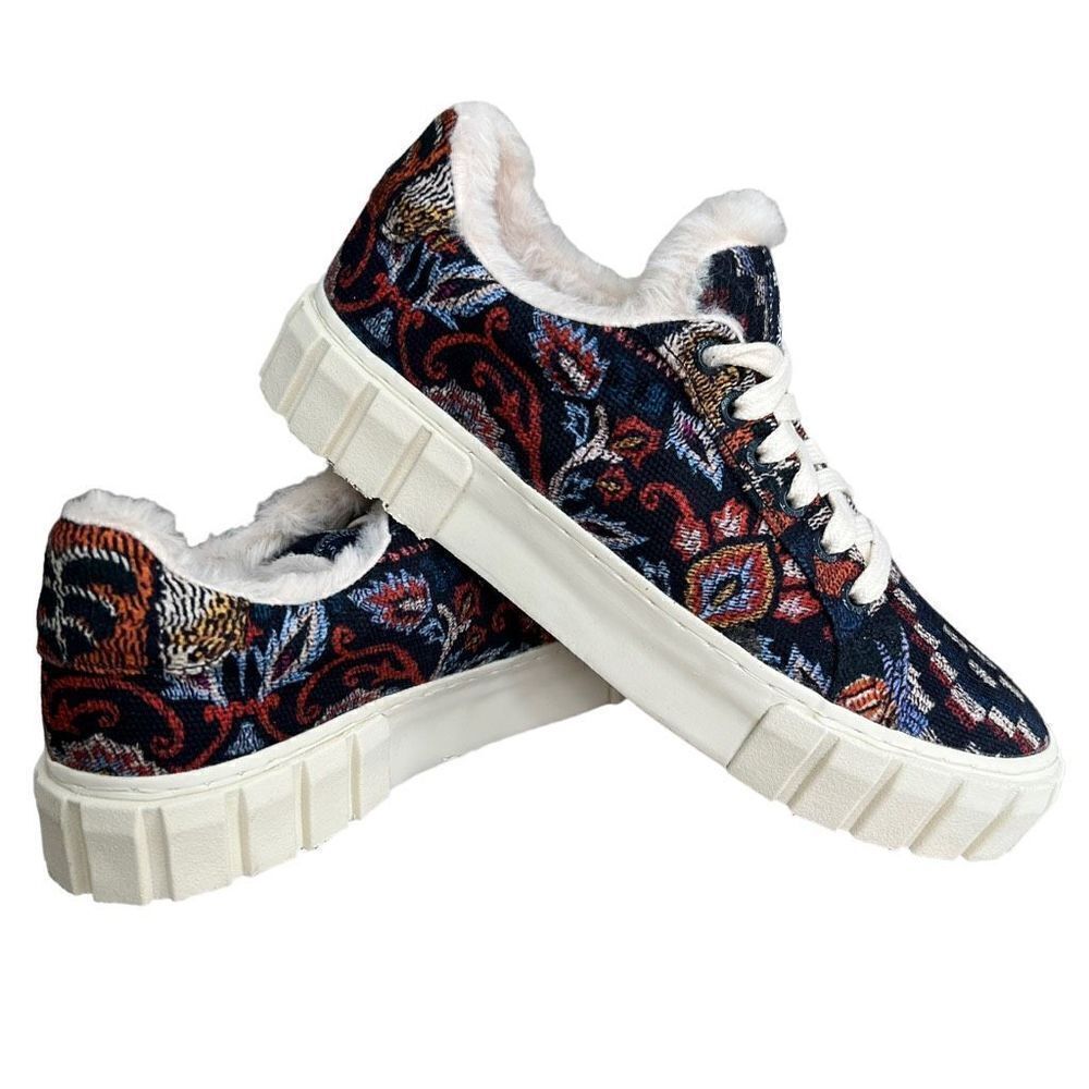 Farm Rio Blue Made In Brazil Ainika Tapestry Platform Sneakers 8 NWB